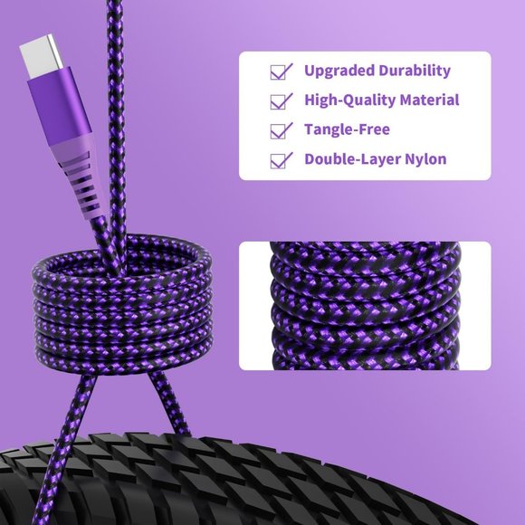 3Pack 3ft Nylon Braided Type C Fast Charging Cable for Phone 15 Pro Max - Picture 5 of 6